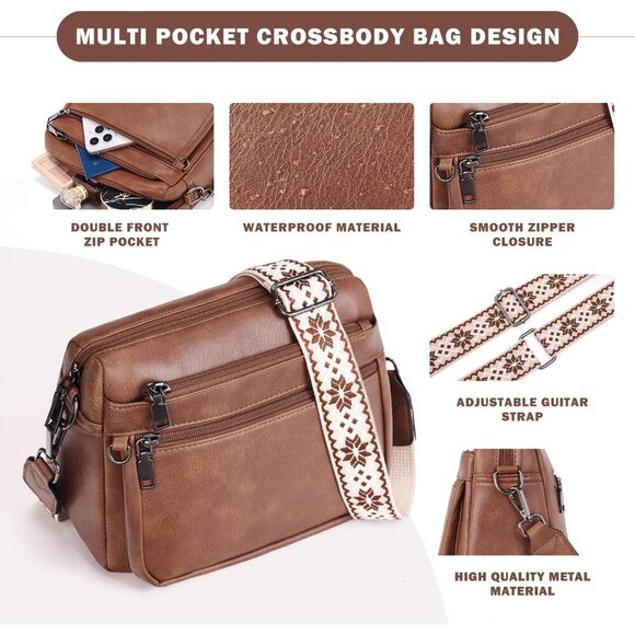 Vegan Leather Crossbody Bag for Women Organizer RFID Card Slots Compact - Picture 6 of 6